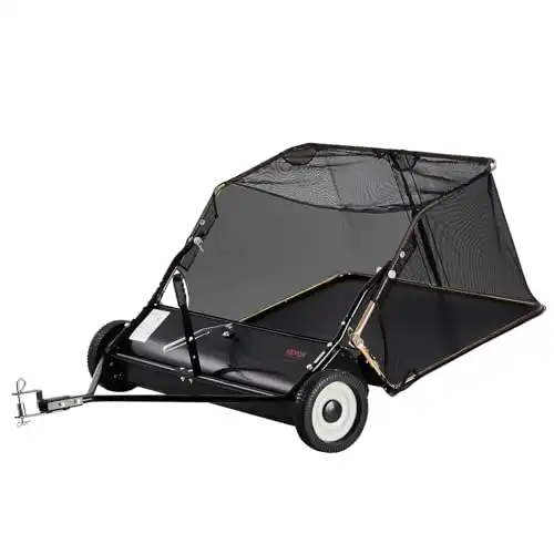 VEVOR 42 Inch Lawn Sweeper Tow Behind, 12 cu.ft. Large Pull Behind Grass Sweeper, Heavy Duty Leaf & Grass Collector with Dumping Rope Design, Adjustable Sweeping Height for Picking Up Debris &...